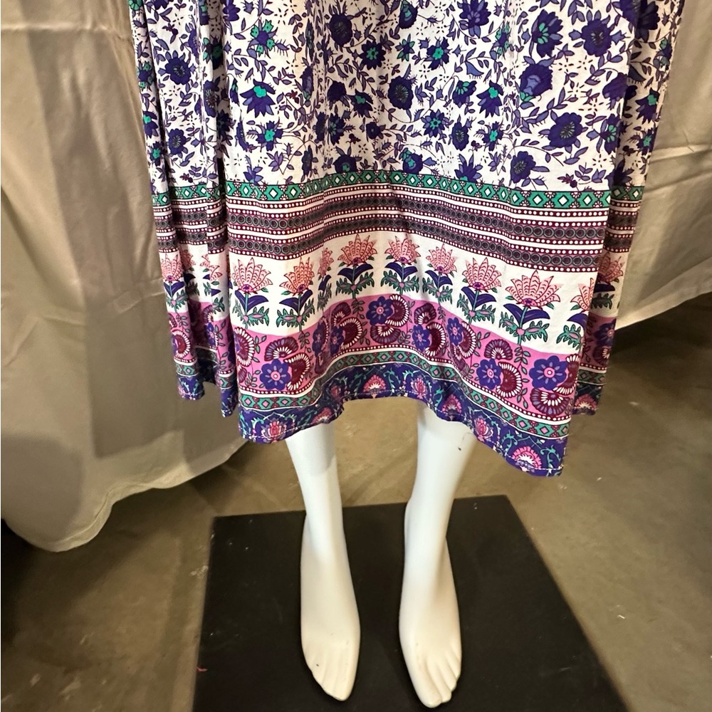 Floral Border Print V-Neck Tassel BoHo Midi Dress  Sz. 2XL/18 - Picture 7 of 8
